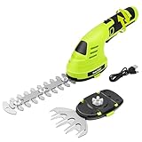 SnapFresh Elektrische Heckenschere mit Akku mit drehbarem Kopf, Mini-Kräuterschere, kabellos, mit 7,2-V-Akku, 2-in-1-Heckenschere und Ladegerät, Klingenlänge: 14 cm (Sträucher)/8 cm (Gras)