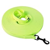 Wasserdicht Schleppleine für Hunde, Schleppleine 5m/10m/15m/20m mit Handgriff und D-Ring, Leicht zu Reinigen Gummierte Hundeleine Trainingsleine für Kleine Mittlere Große Hunde, Neongrün, 15M