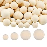 65 Stück Holzkugel, Holz Bastelkugeln Ohne Bohrung 15mm 20mm 25mm 30mm für DIY Basteln und Bemalen