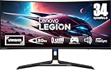 Lenovo Legion R34w-30 | 34' UWQHD Curved Gaming Monitor | 3440x1440 | 180Hz | 350 nits | 0,5ms Reaktionszeit | VA-Panel | HDMI | DisplayPort | AMD FreeSync Premium | entspiegelt | 8,1kg | schwarz
