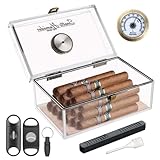 Scotte Acryl Zigarre Humidor Jar/Etui/Box mit Luftbefeuchter und Hygrometer, Humidor, der ungefähr 20 Zigarren aufnehmen kann (Clear-1)