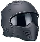 Motorradhelm Jethelm Helm RALLOX 726 matt schwarz mit ansteckbaren Kinnteil Größe XL