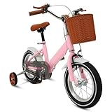 Charocean Kinder Fahrrad 12 Zoll Kinderfahrrad für ab 2-5 Jahre Jungen & Mädchen, Mädchen Fahrrad mit Stützrädern & Korb, Höhenverstellbares Fahrrad für Kinder von 80-110 cm (Rosa)