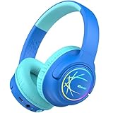 iClever Bluetooth Kopfhörer Kinder mit LED-Leuchten, 74/85dBA Lautstärkebegrenzung, 43 Stunden Spielzeit, Stereo-Sound, Typ-C, AUX-Kabel, Bluetooth5.3 Kinderkopfhörer für Tablet/Reisen