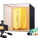 RALENO® Fotostudio Set 63 x 57 x 57 cm professionelle superhelle Fotobox mit 65 W / 5500 K / 92 CRI einstellbarem Licht inkl.6 PVC-Hintergrund (pures schwarz/grau/orange/weiß)