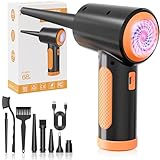 ZORUMAN Elektrisches Staubgebläse, 3 Gang Air Duster, 91000 U/min, Handgehaltenes Druckluftspray mit 9000mAh Akku LED-Licht PC Reinigungsset und Typ-C-Schnellladung (Orange)