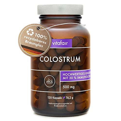 VITAFAIR Colostrum Kapseln [120 Stk.] - Vegetarische hochdosierte Kolostrum Kapseln mit Magermilchpulver & 150mg an Immunoglobuline