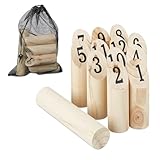 Relaxdays Kubb Wikingerspiel, finnisches Wurfspiel, Holz, Outdoorspiel mit Nummern, Erwachsene u. Kinder, Tasche, Natur