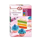 RUF Lebensmittel-Farben Classic, 4 XXL Tuben in Rot, Blau, Grün, Gelb, zum Färben von Teigen, Rainbow Cake, Fondant und Cremes, farbintensiv, 4 x 20g