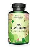 Bio Johanniskraut hochdosiert | mit Passionsblume | Extrakte aus Europa | Laborgeprüft | Hypericin - Flavonoide | Vegan - ohne Zusatzstoffe | Deutsche Produktion von Vegavero®