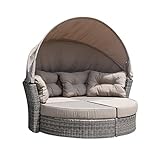DEGAMO Gartenliege Liegeinsel MARBELLA aus Alu + Halbrund - Geflecht grau bicolor, Polster taupefarben, mit klappbarem Verdeck, Outdoor