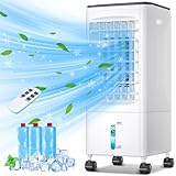 Klimaanlage Mobile Klimagerät Mobil Klimaanlage Ohne Abluftschlauch Luftkühler Ventilator mit Wasserkühlung 5.5L Wassertank Verdunstungskühler Energiesparend 60W 7h Timer Oszillierend