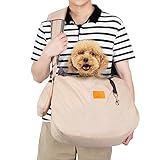 Ownpets Hundetragetasche, Große Hundetasche bis 11kg, Tragetuch Hund, wendbare und freihändige Hundetasche mit verstellbarem Gurt, Beige