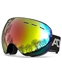 ACURE Skibrille für Damen Herren Kinder, Brillenträger Snowboard Brille Verspiegelt, UV-Schutz Kompatibler Helm Anti Fog Snowboardbrille (rot, L)