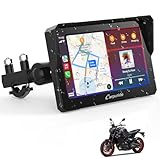 Carpuride W702 Motorrad GPS Carplay Bildschirm, Kabelloses CarPlay und Android Auto, Tragbarer 7 Zoll Wasserdichter Touchscreen, Bluetooth Trans, Navigation, Siri.