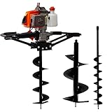 BITUXX® 2,8PS Benzin Erdlochbohrer Erdbohrer Erdbohrgerät Pfahlbohrer für 2 Personen inkl. 3 Bohrer (100mm/200mm/300mm)