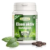 Eisen aktiv, 50 mg, extra hochdosiert, 180 Tabletten, hohe Verfügbarkeit, hervorragende Verträglichkeit, vegan - wichtig für Blutbildung, Energie und Immunsystem. OHNE künstliche Zusätze.