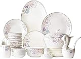 Tafelservice aus Keramik, 50-teiliges Geschirr mit Schalen, Besteck und Suppentopf, elegantes Blumenmuster für besondere Anlässe