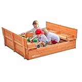 VEVOR Sandkasten aus Holz, 132 x 120 x 43 cm, Sandkasten mit klappbaren Sitzbänken und Bodeneinlage, Sandkasten aus Naturholz für Kinder für den Garten, Strand, Park