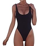Damen-Badeanzug, gepolstert, Push-Up-Bikini, hohe Taille, Strandbekleidung, ohne Rückenlehne, Monokini Riou, Schwarz M