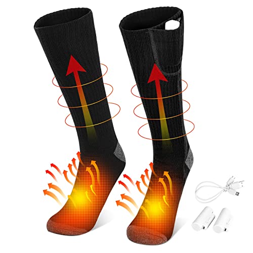 Beheizbare Socken — Elektrisch Beheizte mit Akku USB Beheizbar Fusswaermer Outdoor Reiten Camping Wandern Motorrad Heizsocken Strümpfe für Damen Herren (Schwarz)