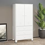 Cozynest Industrial Kleiderschrank Garderobenschrank Schlafzimmerschrank Metallschrank Lagerschrank Mehrzweckschrank Schrank Metall (Weiß)