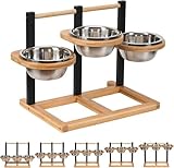 Optyuwah Hundenapf Erhöht für Hunde,5 Höhenverstellbar Hundenapf mit 3X1400ml Edelstahlnäpfen und Holz Erhöhte Hundenäpfe Hundenapfständer Futternapf Futterstation mittel große Hunde Fressnapf