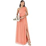 Anaya with Love Damen Womens Ladies Maxi One Cold Shoulder Dress with Slit Split Sleeveless Prom Wedding Guest Bridesmaid Ball Evening Gown Kleid, Coral Pink, 40