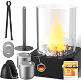 DOGNNAK Tischkamin,Tischfeuer Outdoor & Indoor,Tragbarer Bioethanol Kamin,Tischfeuer Set mit 2 Brennkammern und Dekorativer Stein,3 Einstellbare Flammen,Unbegrenzte Brenndauer für Balkon,Terrasse Deko