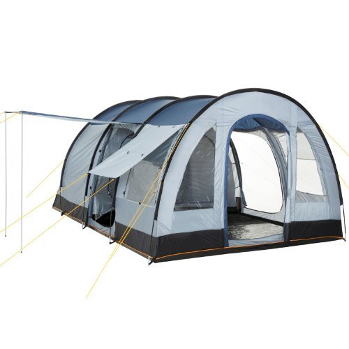 CampFeuer Zelt TunnelX für 4 Personen | Grau/Blau | Tunnelzelt mit 3 Eingängen, 5000 mm Wassersäule | Vernähte Bodenplane | Gruppenzelt, Campingzelt, Familienzelt