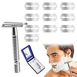 Rasierhobel Herren Damen,Rasierhobel mit 10 Klingen Edelstahl, Sicherheitsrasierer,Safety Razor,Vintage Rasierhobel,Edelstahl Nassrasierer,Naßrasierer Damen Und Herren