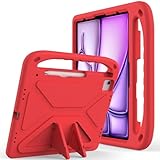 Kompatibel mit iPad Air 13 Zoll Kinderhülle M2 2024, stoßfeste EVA-Schutzhülle mit Griff und Ständer, leichte, stabile Tablet-Hülle für Kinder, mit verstellbarem Schultergurt, Rot