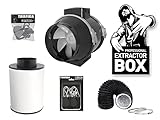 TRAFIKA Extractor KIT 100mm/250m3h Abluftset für Growbox – Rohrventilator 100mm, Aktivkohlefilter, Flexibler Schlauch & Schlauchschellen – Komplettset für effiziente Belüftung und Geruchskontrolle