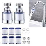 2 Stück wasserfilter wasserhahn,wasserhahn filter für trinkwasser,mit 6 Stück PP-Baumwolle Filterelement Und Universaladapter für Spüle, Küche, Badezimmer