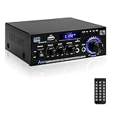 HiFi-Verstärker AK45 Mini Bluetooth Stereo-Audioverstärker Receiver 12V/ 220V 400W 2 Kanäle Digitale Endverstärker Soundverstärker w/UKW-Radio, SD/USB-Karteneingang, für Zuhause oder Auto