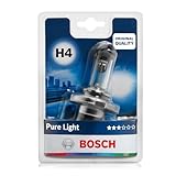 Bosch H4 Pure Light Halogen-Glühlampe für Auto-Scheinwerfer, 12 V 60/55 W, in Originalqualität - Lampensockel Typ P43t - 1 Ersatz-Scheinwerferlampe