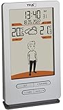 TFA Dostmann Funk Wetterstation Weather Jack, 35.1166.54, Außen- und Innentemperatur, Wettervorhersage, mit Bekleidungsvorschlägen, Funkuhr, silber, 146 x 82 x 27 (47) mm