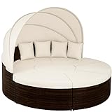 Casaria® Sonnenliege Sonneninsel 230cm XXL Extra Groß Wetterfest Mit Dach & 4 Kissen Relaxliege Gartenmöbel Set Auflagen Gartenliege Outdoor Polyrattan Braun