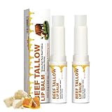 2 x Grasfutter-Rindtalg-Lippenbalsam, Feuchtigkeitscreme, geschlagener Manuka-Tallow und Honigbalsam, beruhigt rissige, trockene Lippen, empfindliche Haut – Talgbalsam für Lippenerweichung und