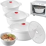 Gaxcent 3 Pcs Mikrowellengeschirr, Frischhaltedosen Mit Deckel, Mikrowellenteller Mit Deckel, 3 L Mikrowellenschüssel, Vorratsdosen Schüssel Verwendbar Als Vorratdose Geeignet Für Dampfgarer Kühl,Weiß