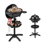 KOMFOTTEU Elektrischer Grill mit 2 Kochzonen, Elektrogrill 1200 W, mit Gewürzhalter & Thermometer, elektrische Plancha, Temperaturkontrolle, Innen & Außen