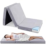 EGO HOME Klappmatratze 75x195 cm, Höhe 10 cm Gästematratze Klappbar, Härtegrade H3 Faltbare Matratze, Reisematratze, 3-Teilige Visco Gel Schaumstoff Faltmatratze für Reisen, Camping, Boden, Gästebett