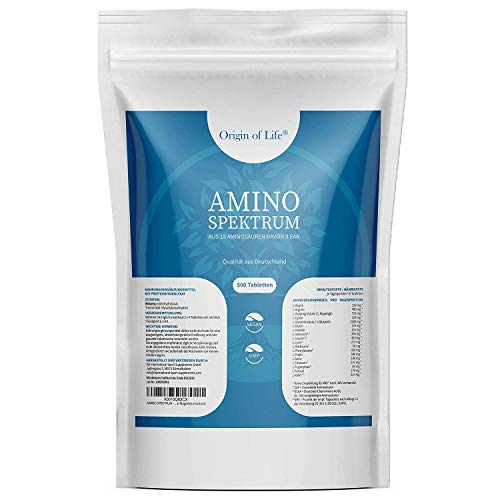 Amino Spektrum - 500 Tabletten a 1000mg - Hochdosiert & Vegan - Big Pack - 18 Aminosäuren inkl. 8 EAA´s & BCAA - Laborgeprüft - ohne Magnesiumstearat