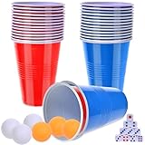 Faburo 46PCS Partybecher Becher Set, Red Cups Blue Cups Trinkbecher 480ml/16oz mit Tischtennisball Würfel Pong Party Becher Wiederverwendbare Becher für Weihnachten Geburtstagsfete Hochzeit