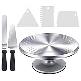 Tortenplatte Drehbar, Ohuhu Drehteller Torte 30 cm, Aluminiumlegierung Torten Drehteller Drehbare Tortenplatte Set mit 2 Winkelpaletten und 3 Teigschaber, Tolles Geschenk zum Muttertag