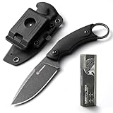 SPITZKANTE Gürtelmesser Quer SSH-A, Jagdmesser Feststehende Klinge mit 360° Verstellbarem Gürtelclip, Messer Outdoor Klingenlänge 8, 7 cm, D2-Stahl, Blackwash Finish Klinge- G10 Griff Schwarz