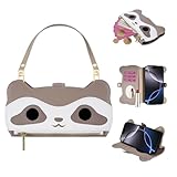SINQERISHT Handykette Handyhülle für Galaxy S21 Ultra Wallet Hülle Leder mit Reißverschluss Kartenfach Ständer und Armband【Spiegel】 Handytasche Magnetverschluss Waschbären Klapphülle