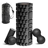 HOUSLUX Faszienrolle Blackroll Faszienrolle Wirbelsäule Faszienrolle Set, Faszienrolle 33x14cm, Rolle L15xD6cm, Faszienball D8cm und Duo-Ball D8cm (Schwarz)