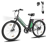ELEKGO 26 Zoll E-Bike, 36V Abnehmbarer Akku, Elektrofahrrad für Damen Herren, Pedelec Cityräder, 250W Motor, City Ebike, Schwarz