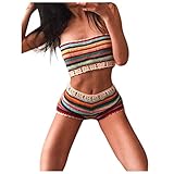 Bikinis 2020 Damen-Bikini-Set, 2-teilig, mit Haken, Bohemian-Bikini, Badeanzug, BH und Höschen, Schwarz S